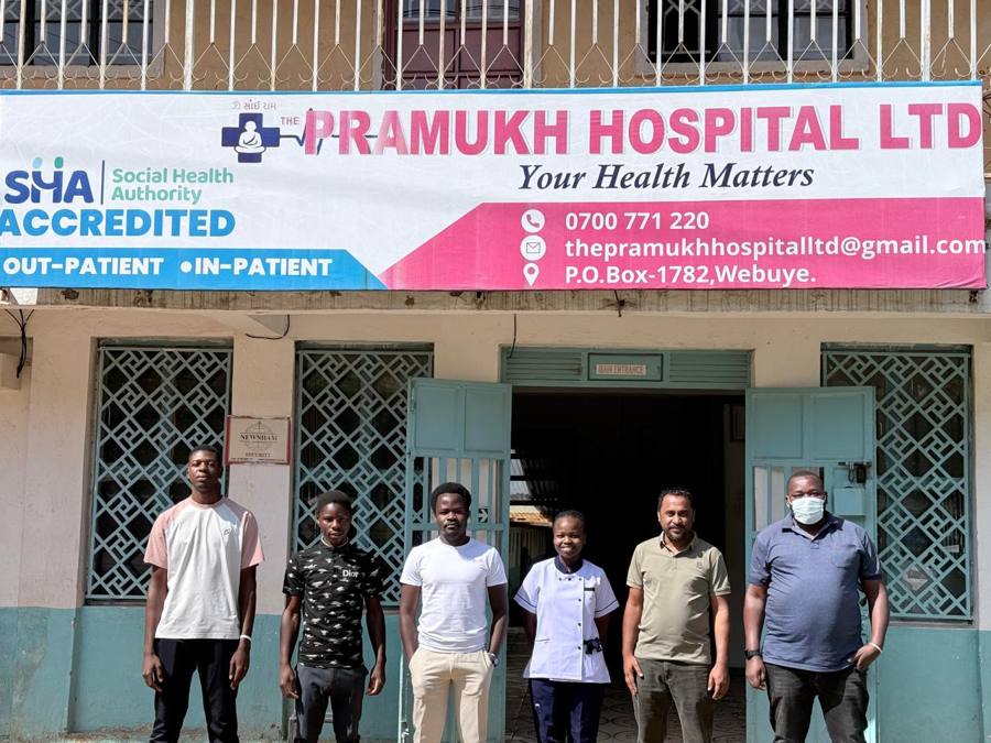 The Pramukh Hospital team at the main entrance